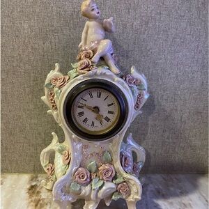 Antique Cherub And Rose Wind Up Mantel Clock
